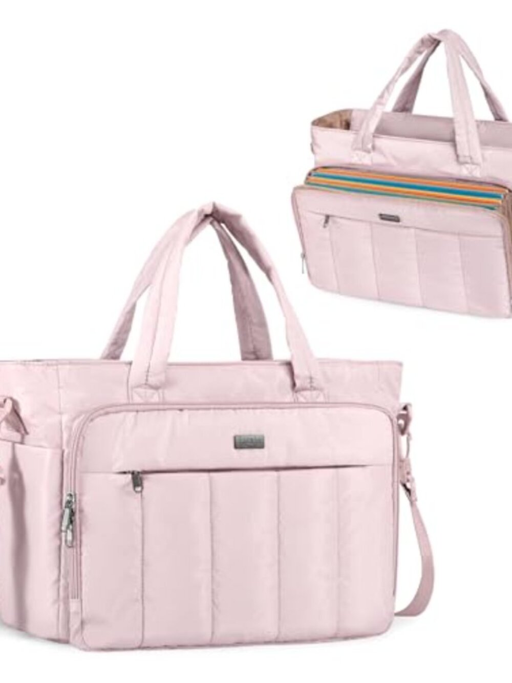 Puffer Tote Bag with Accordion File Pocket & 15.6" Laptop Sleeve Memory Fabric
